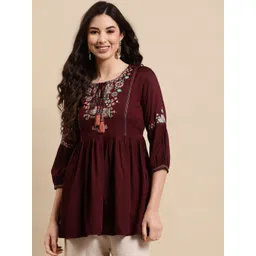 RANGMAYEE Women Maroon Ethnic Motifs Embroidered Gotta Patti Kurti image 3