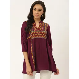 RANGMAYEE Women's Burgundy & Mustard Yellow Embroidered Tunic-picture-31