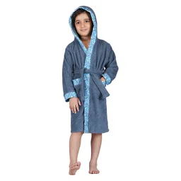Rangoli Bamboo Full Sleeves Floral Printed Ultra Soft Bath Robe With Attached Adjustable Belt - Dark Blue-picture-25