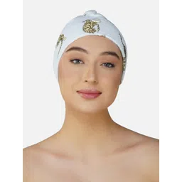 RANGOLI Beige & White Printed Pure Cotton 400 GSM Hair Towel Wrap-picture-10