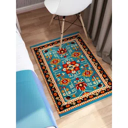 RANGOLI Blue & Orange Ethnic Motifs Printed Anti-Skid Cotton Carpet-picture-17