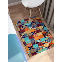 Rangoli Blue & Orange Floral Printed Anti-Skid Cotton Carpet-picture-35