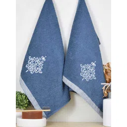 RANGOLI Blue Pack Of 2 Printed Organic Royal Bamboo 600Gsm Towel Set-picture-13