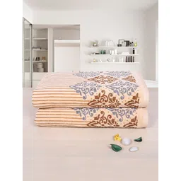 RANGOLI Emperial Beige Set Of 2 Printed Pure Cotton 450 GSM Towel Set-picture-20