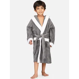 RANGOLI  Kids Grey & White Solid Cotton Bath Robe-picture-29