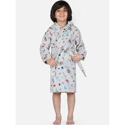 RANGOLI Kids Grey Printed Pure Cotton Bath Robe-picture-22