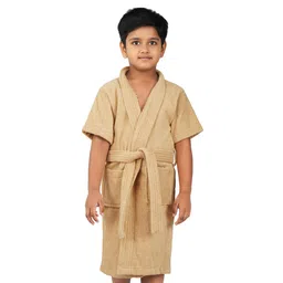 Rangoli Mini Noble Cotton Full Sleeves Solid Ultra Soft Bathrobe With Attached Adjustable Belt - Beige-picture-19