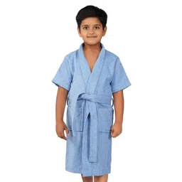 Rangoli Mini Noble Cotton Full Sleeves Solid Ultra Soft Bathrobe With Attached Adjustable Belt - Blue-picture-21