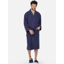 RANGOLI Unisex Navy Blue Pure Cotton 400 GSM Large Bath Robe with Slippers-picture-31