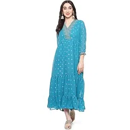 rangriti Blue Polyester Printed Dress for Women image 1