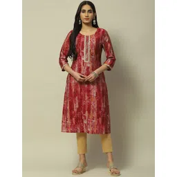 Rangriti Abstract Printed Thread Work Regular Round Neck Straight Kurta-picture-35