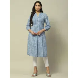 Rangriti Blue Cotton Printed A Line Kurta-picture-30