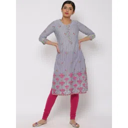 Rangriti Blue Cotton Printed Straight Kurta-picture-18