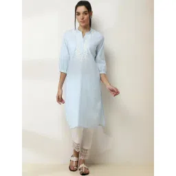 Rangriti Blue Cotton Regular Fit Embroidered Kurta-picture-25
