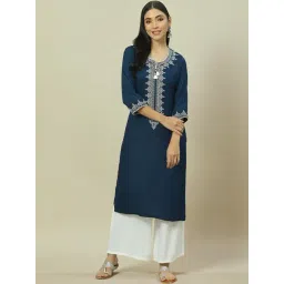 Rangriti Blue Embroidered Straight Kurta-picture-18