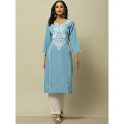Rangriti Blue Embroidered Straight Kurta-picture-16