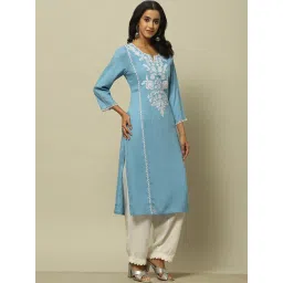 Rangriti Blue Embroidered Straight Kurta image 4
