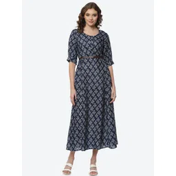 Rangriti Blue Floral A-Line Midi Dress-picture-31