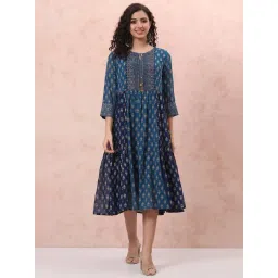 Rangriti Blue Printed A-Line Dress-picture-20