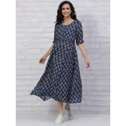 Rangriti Blue Printed A-Line Dress-picture-10