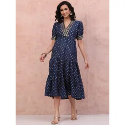 Rangriti Blue Printed A-Line Dress image 1