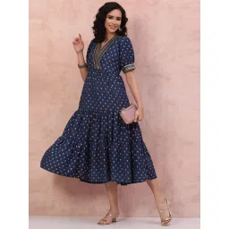 Rangriti Blue Printed A-Line Dress image 3