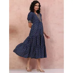 Rangriti Blue Printed A-Line Dress image 4