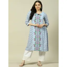 Rangriti Blue Printed A Line Kurta-picture-29