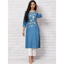 Rangriti Blue Printed A Line Kurta-picture-25