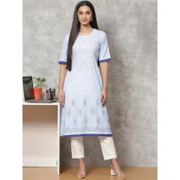 Rangriti Blue Printed A Line Kurta-picture-33
