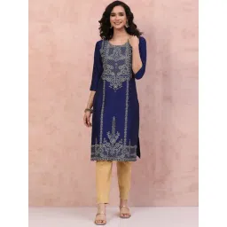Rangriti Blue Printed Straight Kurta-picture-14