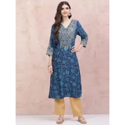 Rangriti Blue Printed Straight Kurta-picture-41