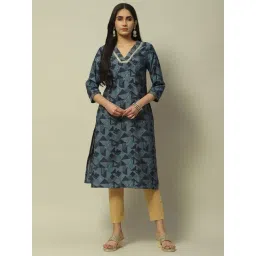 Rangriti Blue Printed Straight Kurta-picture-28