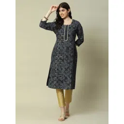 Rangriti Blue Printed Straight Kurta-picture-22