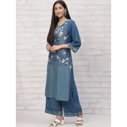 Rangriti Blue Printed Straight Kurta image 3