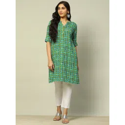 Rangriti Blue Printed Straight Kurta image 4