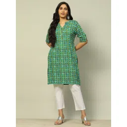 Rangriti Blue Printed Straight Kurta image 1