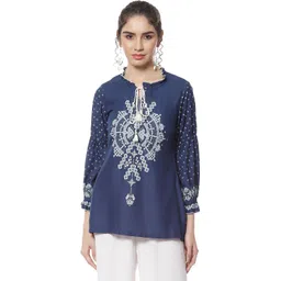 rangriti Casual Regular Sleeves Printed Women Dark Blue Top-picture-13