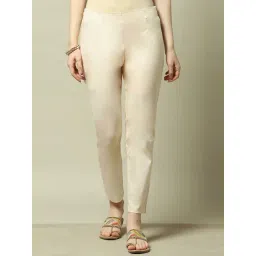 Rangriti Cream Cotton Slim Fit Trousers-picture-28