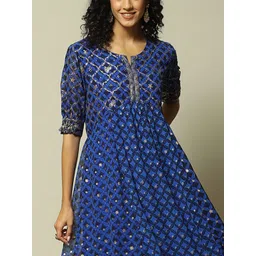 Rangriti Ethnic Motifs Printed Round Neck Georgette Fit & Flare Midi Dress image 2