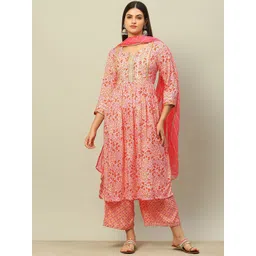 Rangriti Floral Embroidered Gotta Patti Straight Kurta With Palazzo & Dupatta-picture-10