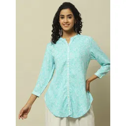 Rangriti Floral Print Mandarin Collar Shirt Style Top-picture-15