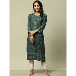 Rangriti Floral Printed Keyhole Neck Three-Quarter Sleeves  Kurta-picture-19
