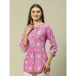 Rangriti Floral Printed Mandarin Collar Shirt Style Top-picture-11