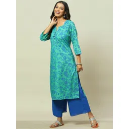 Rangriti Floral Printed Notched Neck Gotta Patti Straight Kurta-picture-32