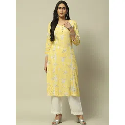 Rangriti Floral Printed Round Neck Regular Sleeves Strigth Kurta-picture-24