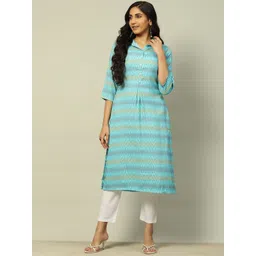 Rangriti Geometric Woven Design Shirt Collar Thread Work Straight Kurta-picture-23