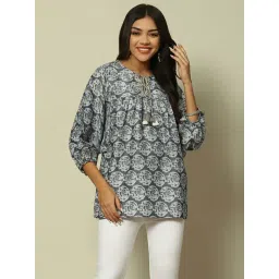 Rangriti Grey Cotton Printed Top-picture-24