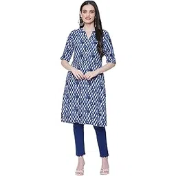 rangriti Indigo Blue Liva Straight Printed Kurta for Women-picture-12