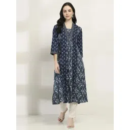 Rangriti Indigo Cotton A-Line Kurta-picture-21